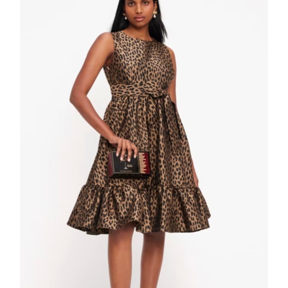 Kate Spade Modern Leopard Brocade Dress in Light Tobacco sz 10